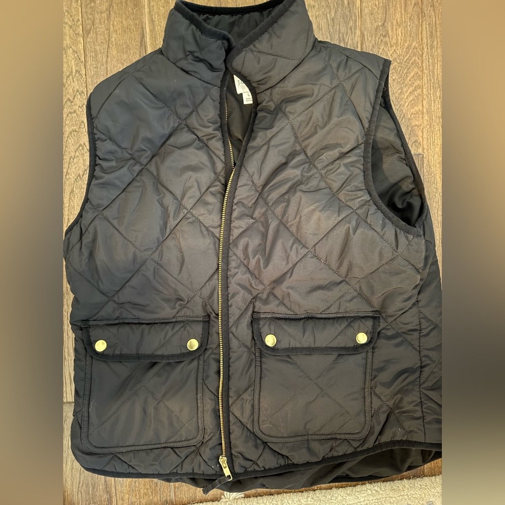 J. Crew Quilted Black Vest with Gold Accents